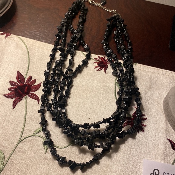 Necklace w/5 strands of stone beads, and set of earrings sold with it! - Picture 5 of 7
